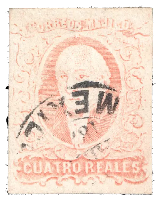 A bald priest with white side hair, in an oval; stamp issued by Mexico, 1856