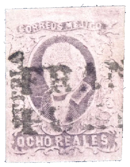 A bald priest with white side hair, in an oval; stamp issued by Mexico, 1856