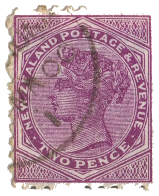 Queen Victoria in profile inside a lettered frame; stamp issued by New Zealand, 1882