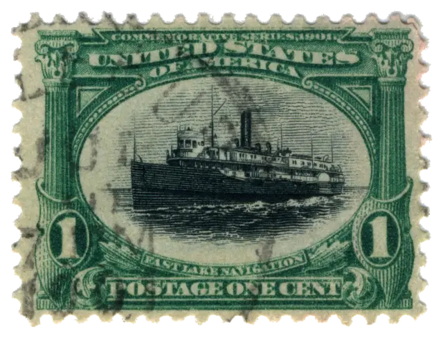 A lake steamer at full speed; stamp issued by United States, 1901