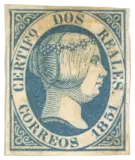 Spain, 1851 (2 reales, blue error)
