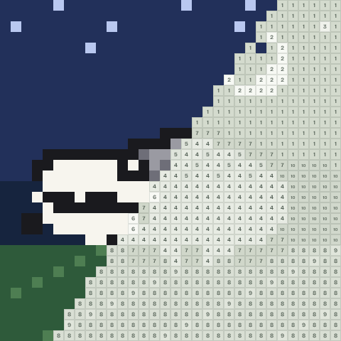 Badger at night, partly coloured, with numbered squares still to fill