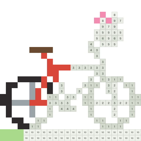 Red bicycle, partly coloured, with numbered squares still to fill