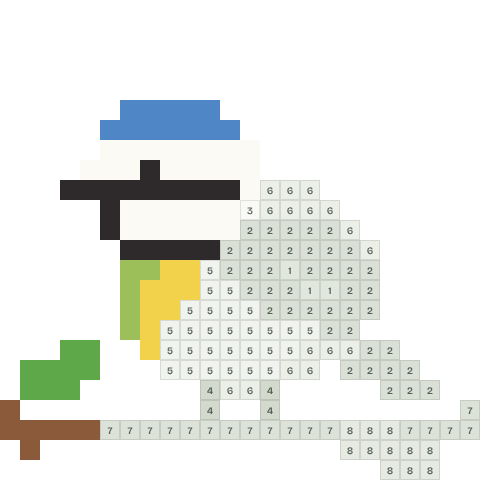 Blue tit, partly coloured, with numbered squares still to fill