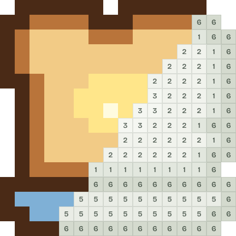 Buttered toast, partly coloured, with numbered squares still to fill