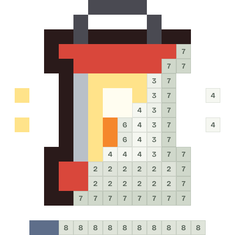 Camping lantern, partly coloured, with numbered squares still to fill