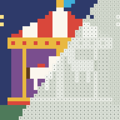 Carousel, partly coloured, with numbered squares still to fill