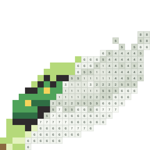 Hungry caterpillar, partly coloured, with numbered squares still to fill