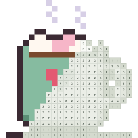 Mug of cocoa, partly coloured, with numbered squares still to fill