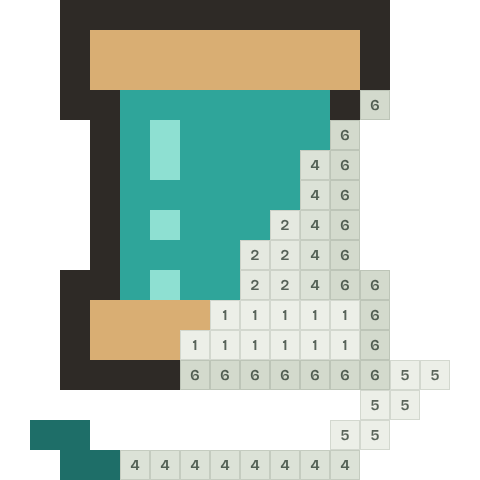 Cotton reel, partly coloured, with numbered squares still to fill