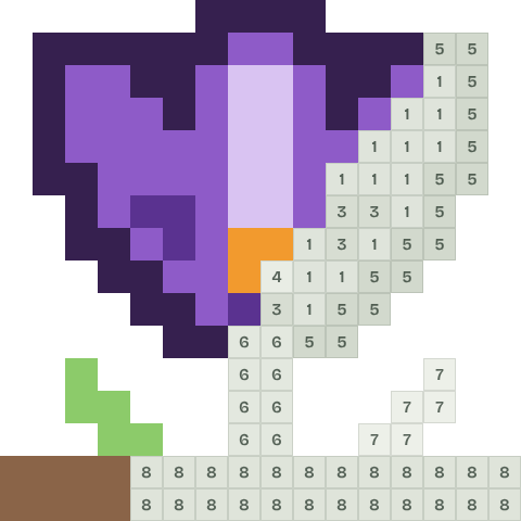 Purple crocus, partly coloured, with numbered squares still to fill