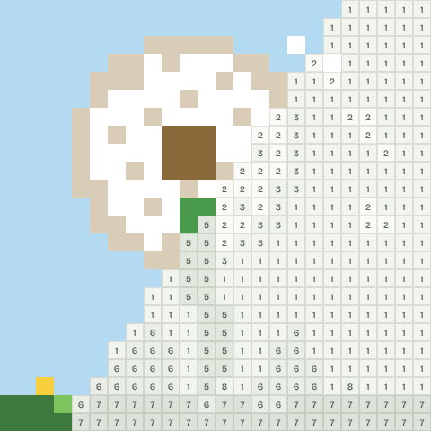 Dandelion clock, partly coloured, with numbered squares still to fill