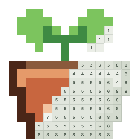 Seedling pot, partly coloured, with numbered squares still to fill