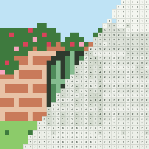 The garden gate, partly coloured, with numbered squares still to fill