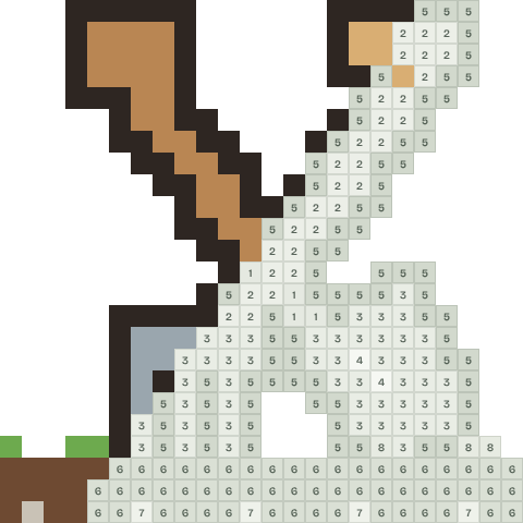 Spade and fork, partly coloured, with numbered squares still to fill