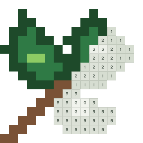 Holly sprig, partly coloured, with numbered squares still to fill