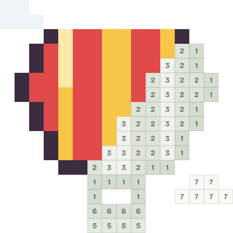 Hot-air balloon, partly coloured, with numbered squares still to fill