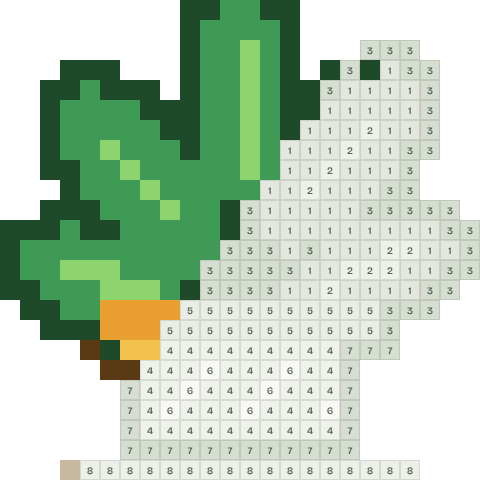 House plant, partly coloured, with numbered squares still to fill