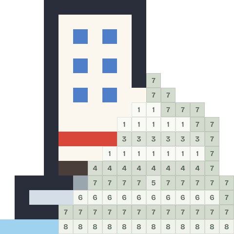 Ice skate, partly coloured, with numbered squares still to fill