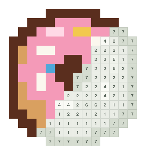 Iced doughnut, partly coloured, with numbered squares still to fill