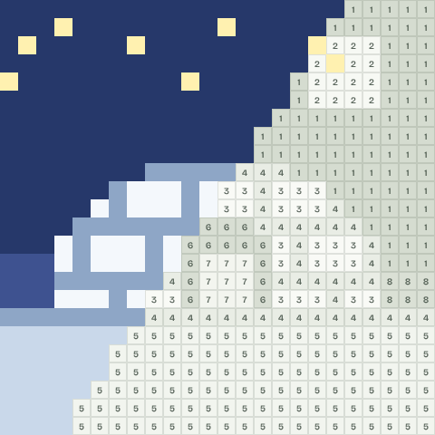 Igloo, partly coloured, with numbered squares still to fill