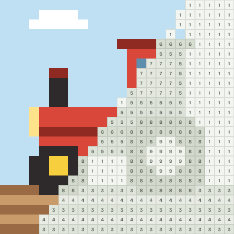 Little tractor, partly coloured, with numbered squares still to fill
