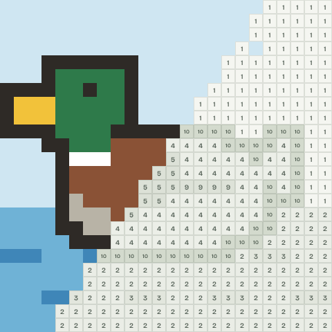 Mallard, partly coloured, with numbered squares still to fill