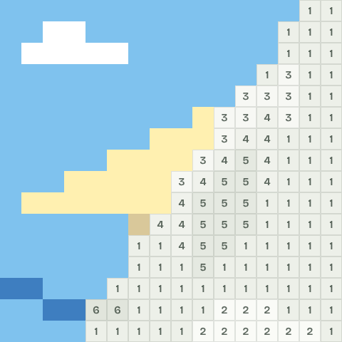 Paper plane, partly coloured, with numbered squares still to fill