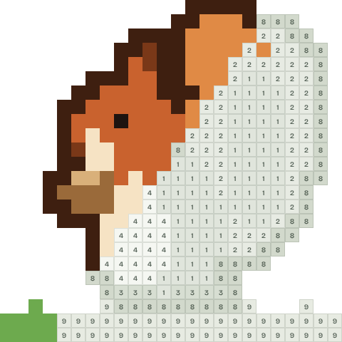 Red squirrel, partly coloured, with numbered squares still to fill