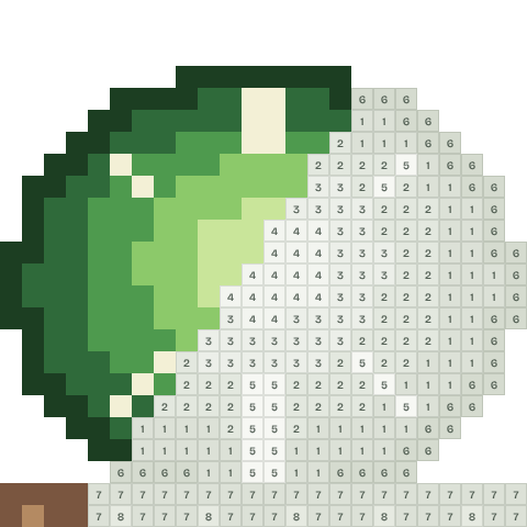 Savoy cabbage, partly coloured, with numbered squares still to fill