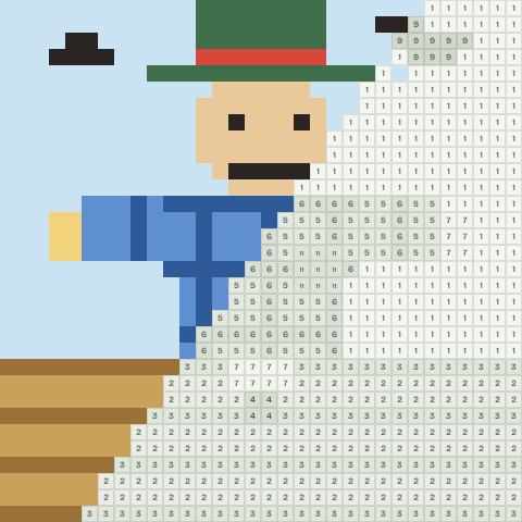 Scarecrow, partly coloured, with numbered squares still to fill