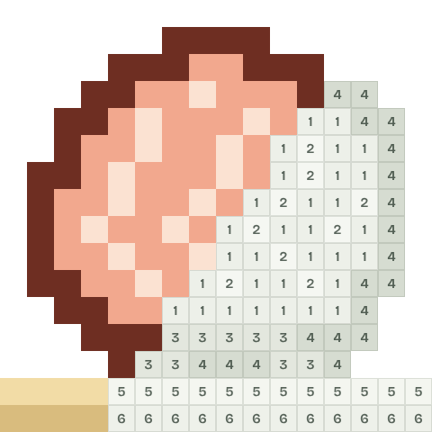 Scallop shell, partly coloured, with numbered squares still to fill