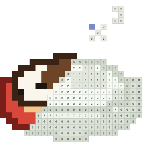Sleeping dog, partly coloured, with numbered squares still to fill