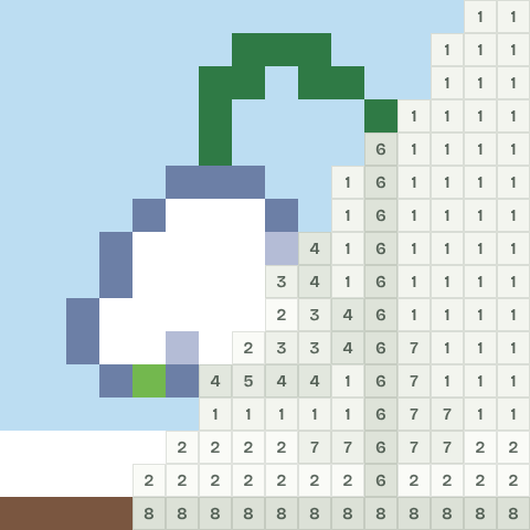 Snowdrop, partly coloured, with numbered squares still to fill
