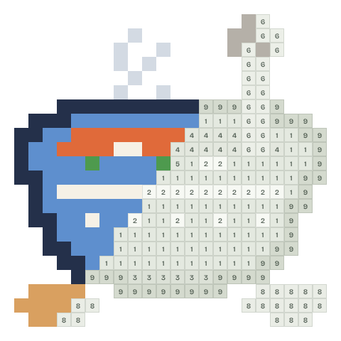 Bowl of soup, partly coloured, with numbered squares still to fill