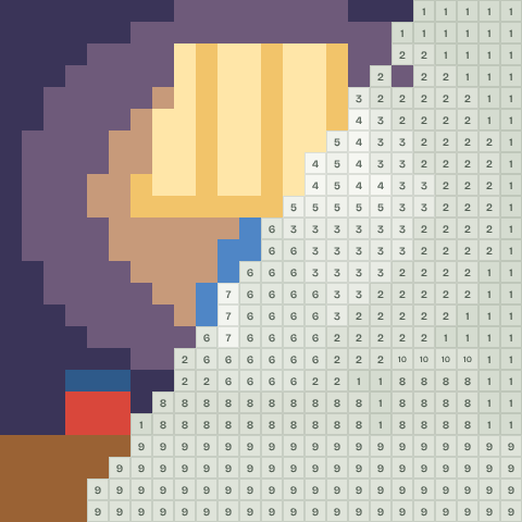 Bedside lamp, partly coloured, with numbered squares still to fill