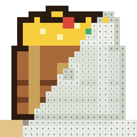 Treasure chest, partly coloured, with numbered squares still to fill