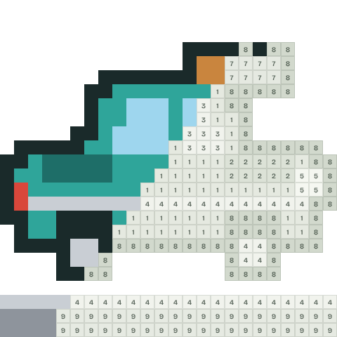 Vintage car, partly coloured, with numbered squares still to fill
