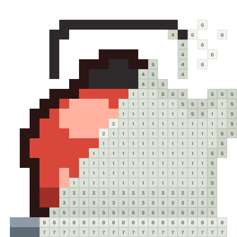 Whistling kettle, partly coloured, with numbered squares still to fill