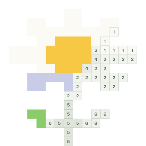 Lawn daisy, partly coloured, with numbered squares still to fill