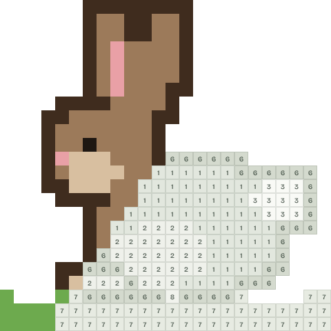 Wild rabbit, partly coloured, with numbered squares still to fill