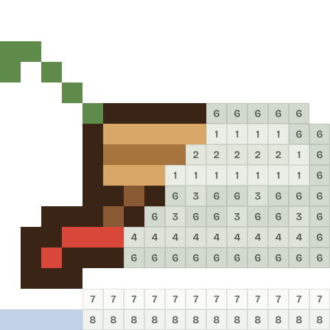 Wooden sledge, partly coloured, with numbered squares still to fill