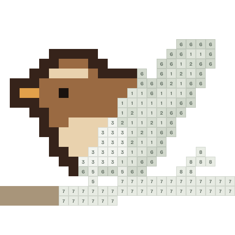Wren, partly coloured, with numbered squares still to fill
