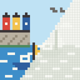 Fishing harbour, partly coloured