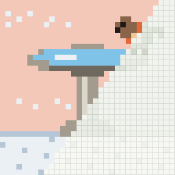 Frozen birdbath, partly coloured