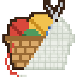 Knitting basket, partly coloured