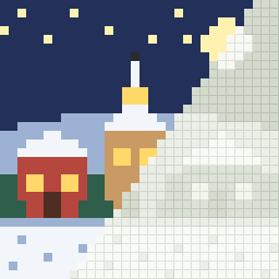 Snowy village, partly coloured