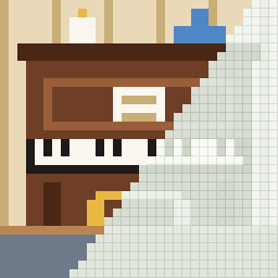 Upright piano, partly coloured